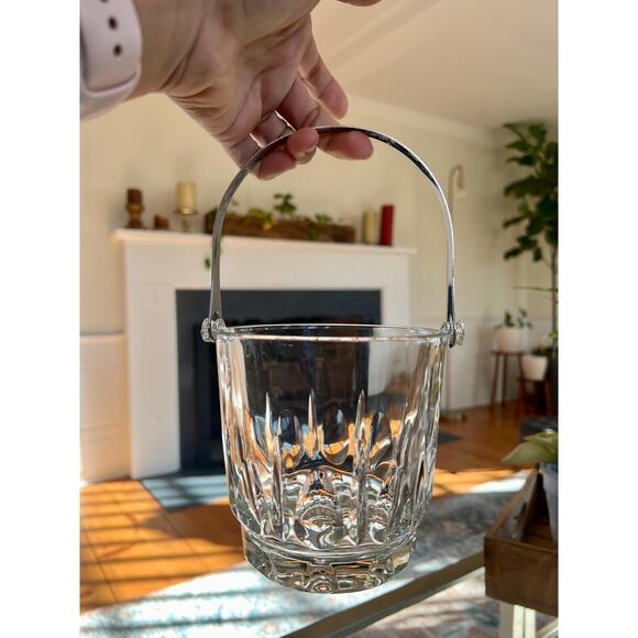 Vintage Glass Ice Bucket with Silver Handle, Barware  Made in Italy - Picture 8 of 10